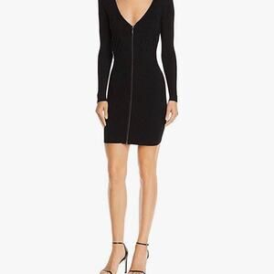 Guess Black Long Sleeve Zipped Ribbed Bodycon Dress